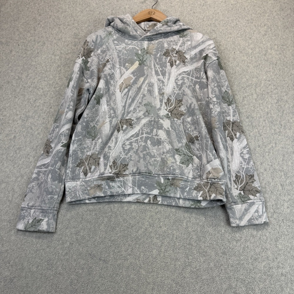 Abercrombie Kids Camo Pullover Hoodie Gray Woodland Fleece Size 11/12